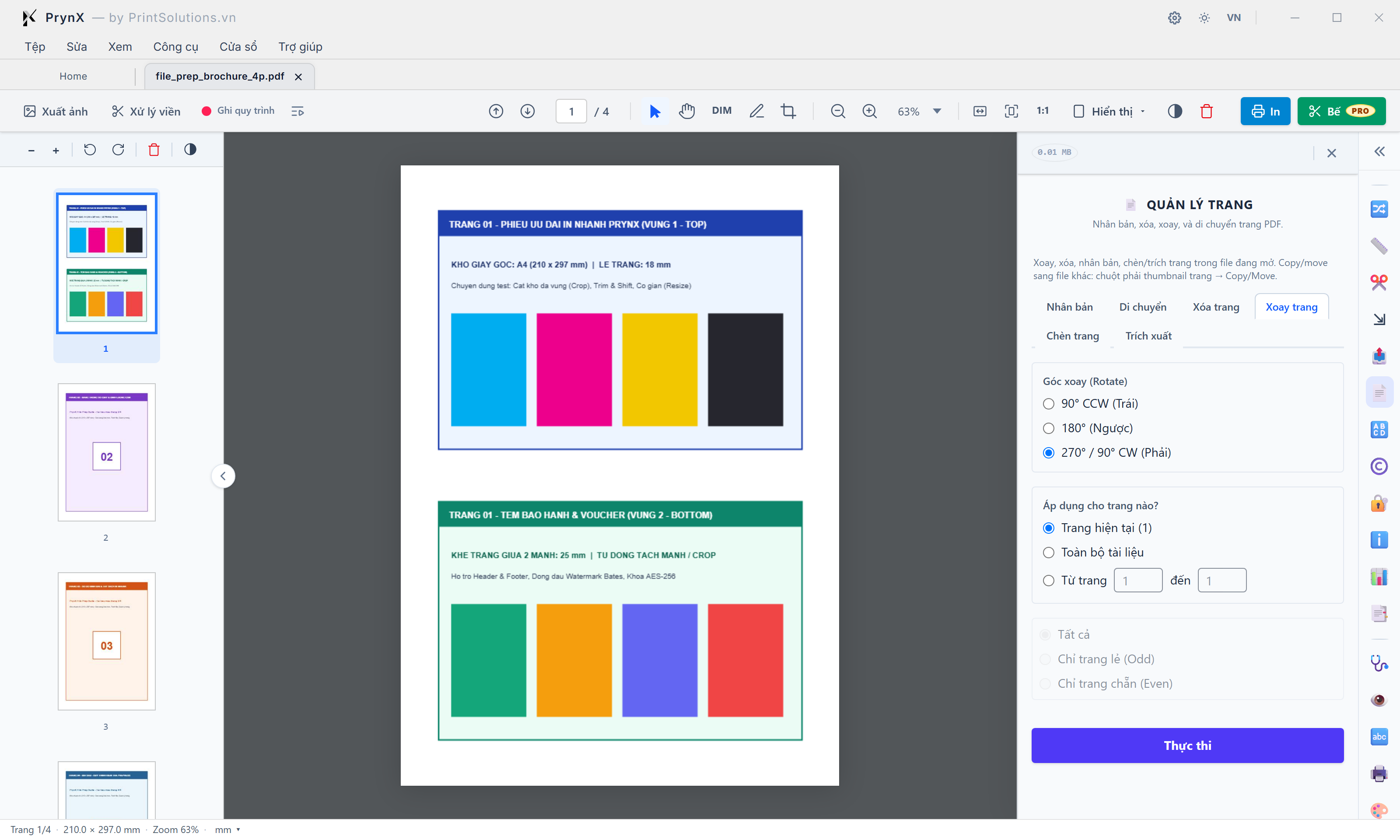 Giao diện Quản lý trang (Page Tools): 6 Tab Tác vụ (Nhân bản · Di chuyển · Xóa trang · Xoay trang · Chèn trang · Trích xuất) & Bộ lọc Chẵn/Lẻ