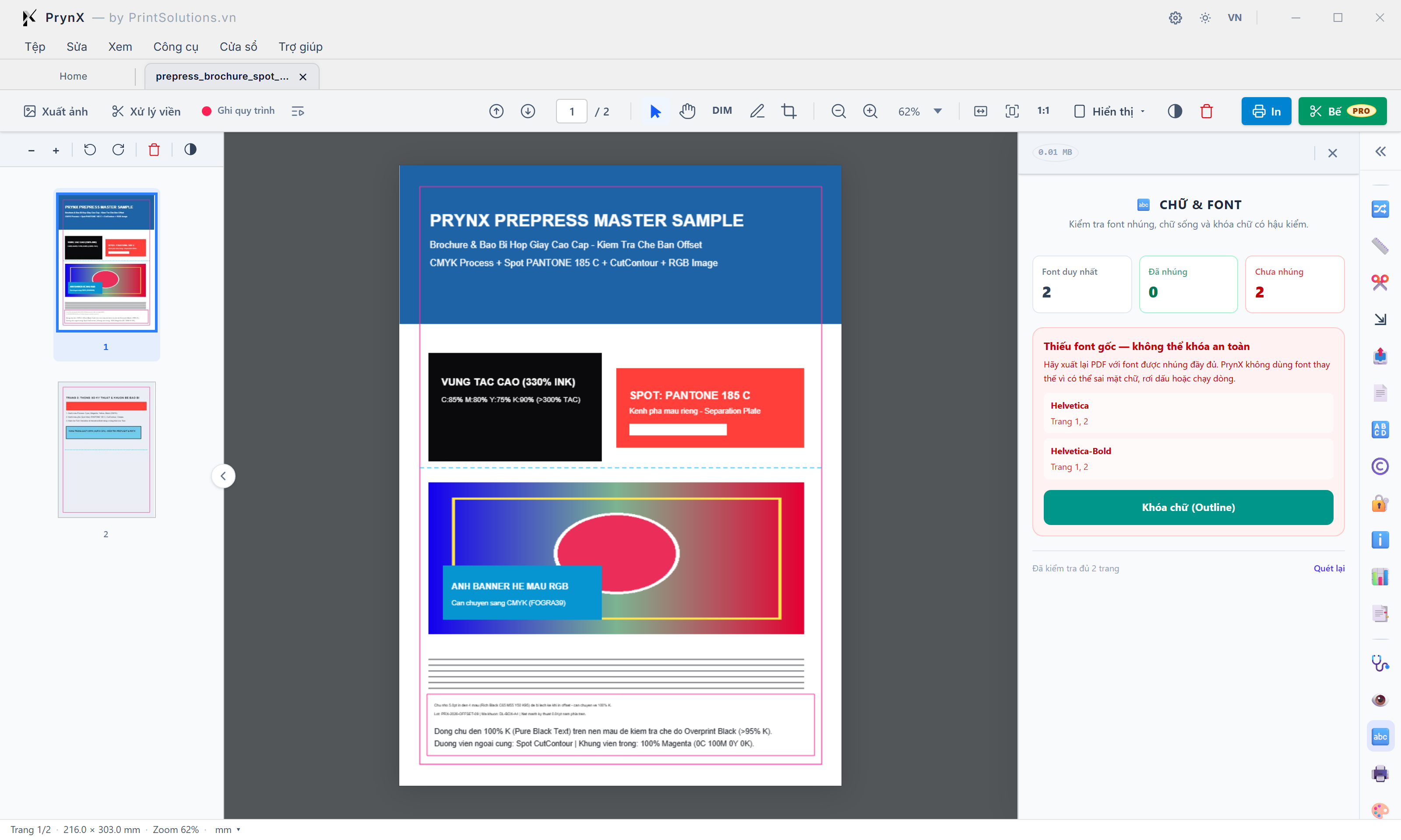 Công cụ Chữ & Font (Font Tools): Thống kê Font Duy nhất / Đã nhúng / Chưa nhúng, Cảnh báo Thiếu Font Gốc & Khóa Chữ (Outline)
