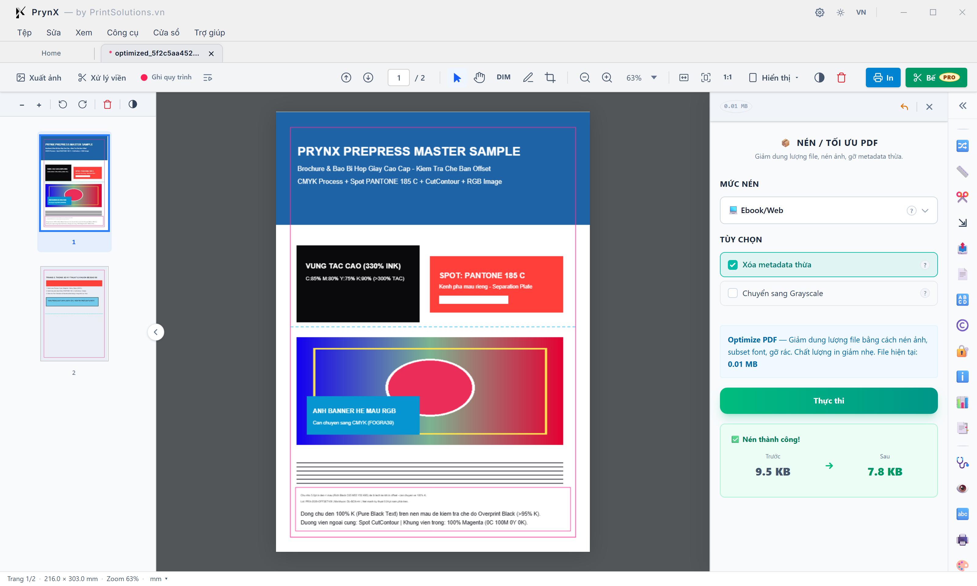 Công cụ Nén / Tối ưu PDF (Optimize PDF): Chọn Mức Nén theo Mục đích Sử dụng, Gỡ Metadata Thừa & Thẻ Báo cáo Dung lượng Trước/Sau