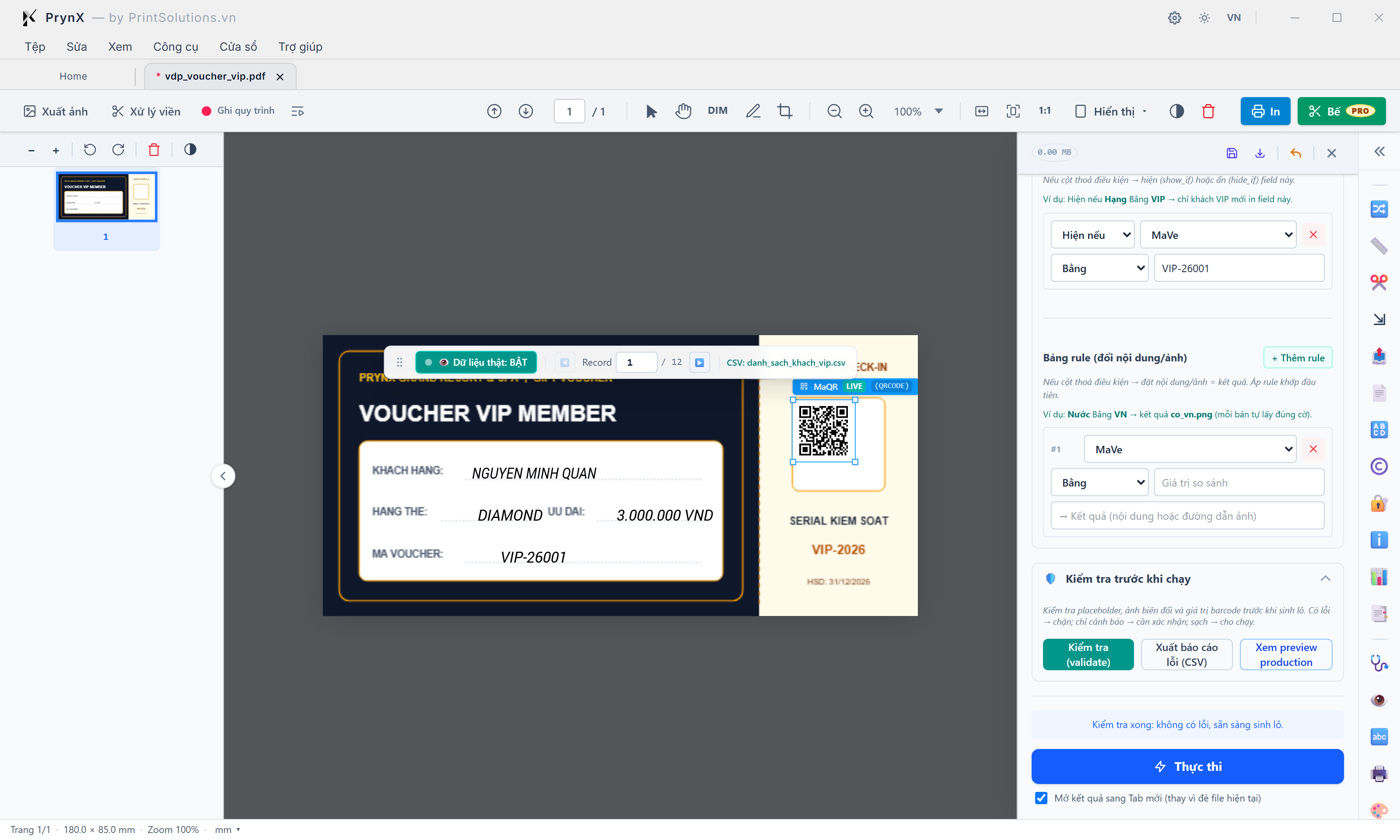Bước 6 (Logic điều kiện Ẩn/Hiện & Bảng Rule đổi nội dung/ảnh), Bước 7 (Kiểm tra Validate trước khi chạy) & Nút Thực thi