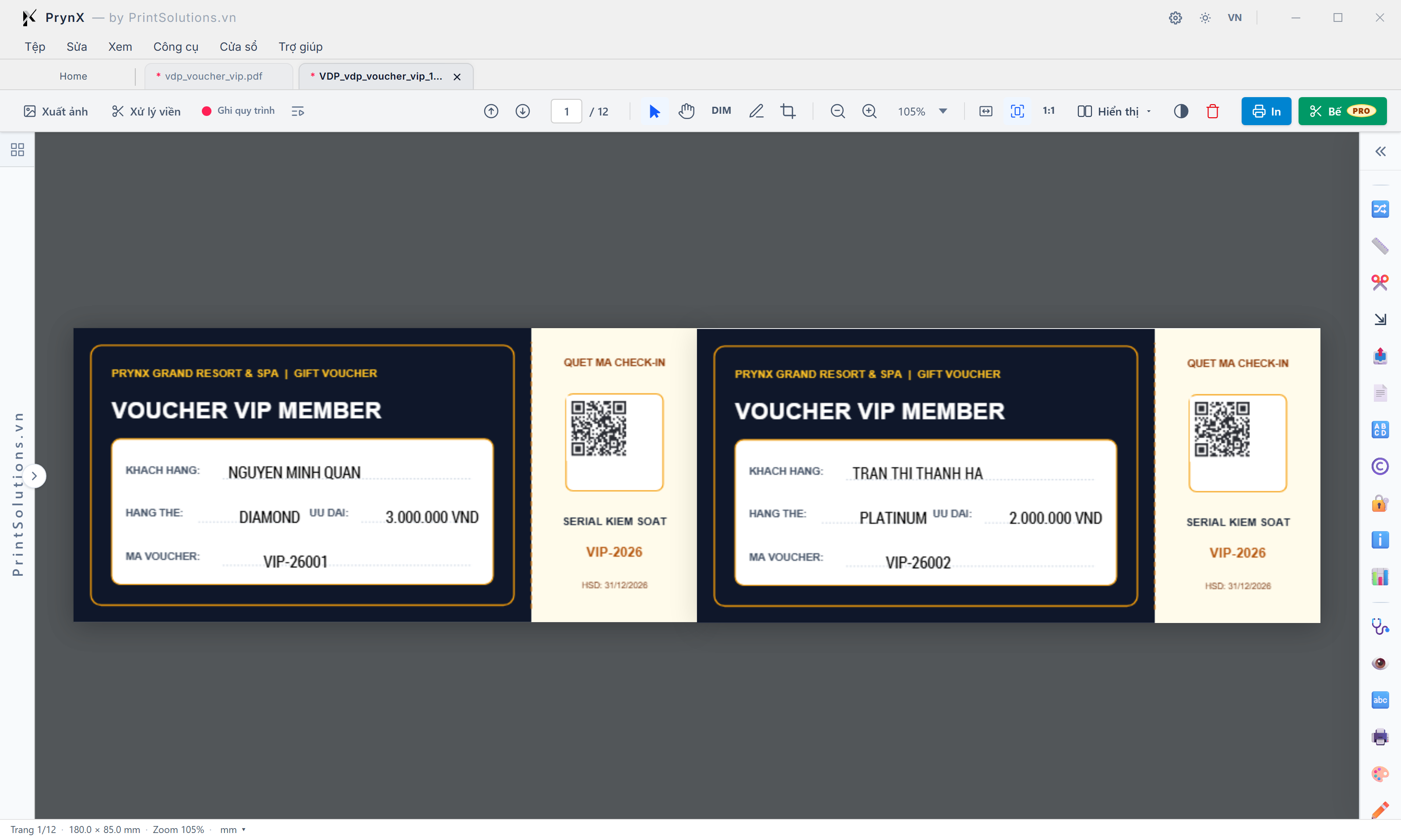 File PDF Thành phẩm sau khi Trộn dữ liệu VDP (Chế độ Xem hai trang Spread)